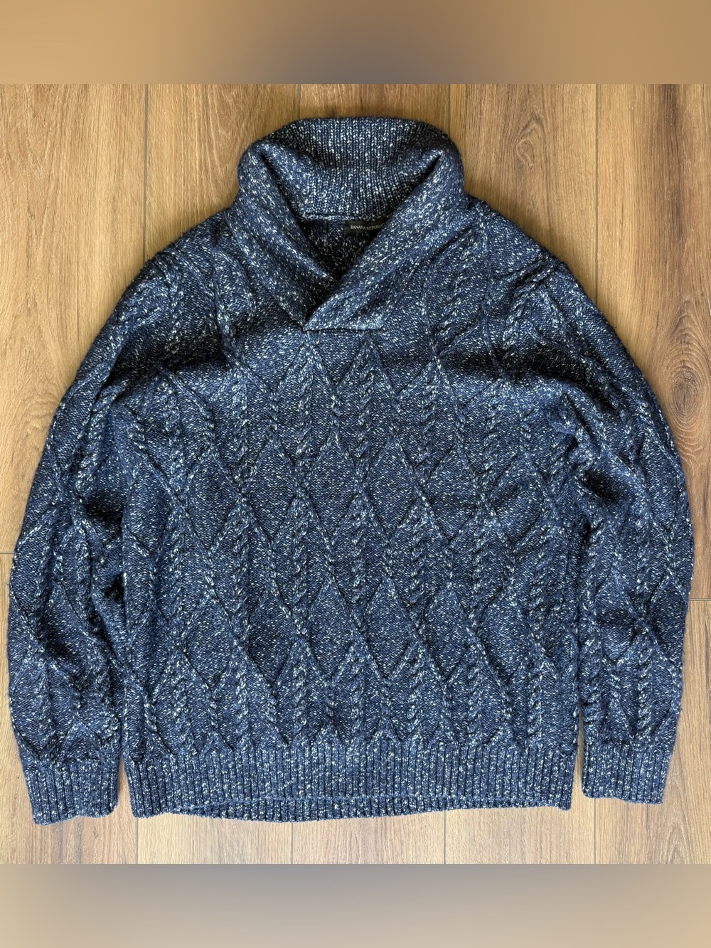 Banana Republic Shawl Collar Luxury Yak Hair Blend Chunky Sweater XL Blue Cable